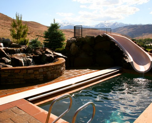 Pool with Slide and Waterfall